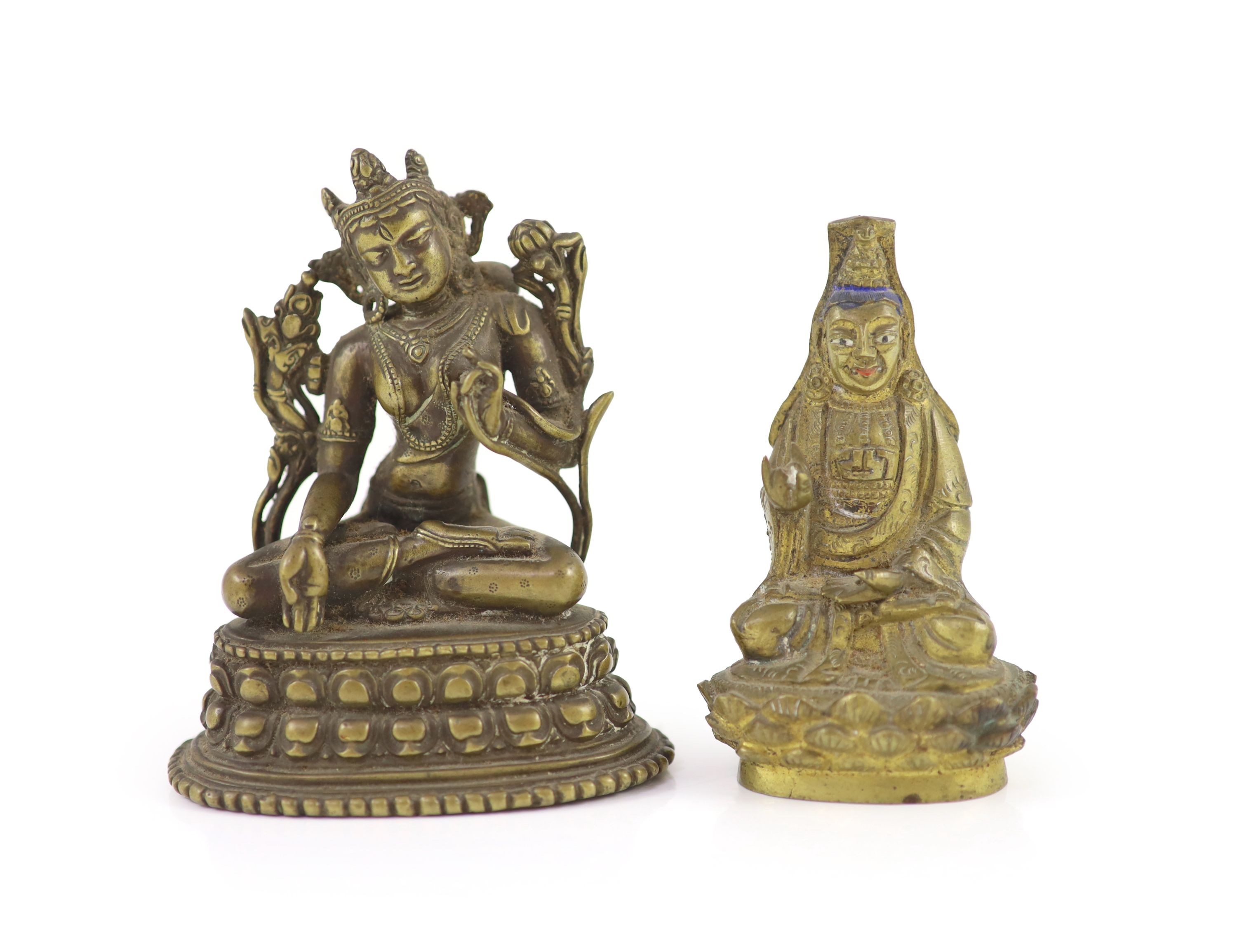 Two Himalayan bronze figures of Bodhisattvas, height 11cm